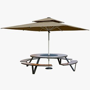 Umbrella Table Bench Furniture PBR 3D model