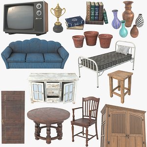 Vintage Interior Props PBR 3D model