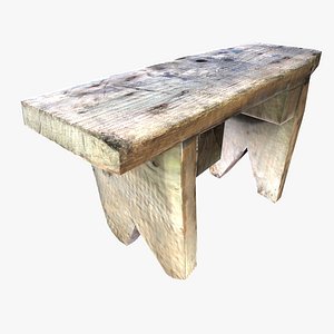 Vintage Square Wooden Stool (Low Poly)