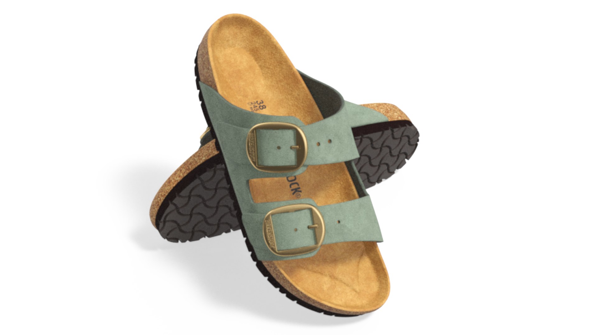 Woman Soft Footbed Sandals Green 3D model preview