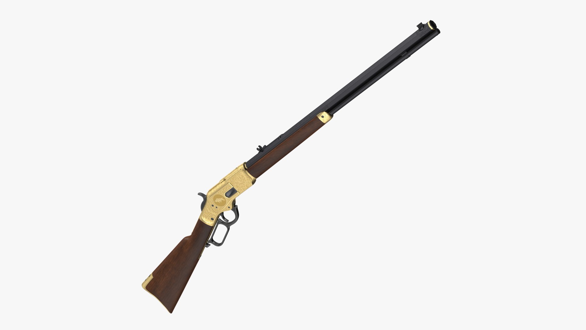 Engraved Winchester Model 1873 Golden Case 3D model preview
