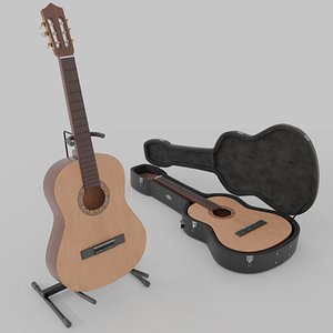 Acoustic Guitar with Case and Stand Low-Poly PBR