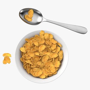 Pile of Corn Flakes Pieces in a Bowl 3D model