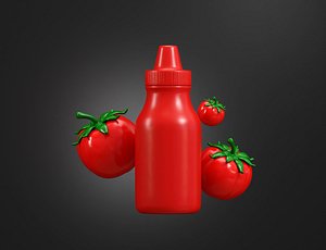 3D Tomato With Ketchup Bottle model
