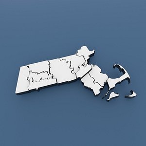3D Massachusetts Counties - Map of United States of America USA