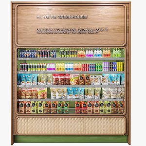 Showcase in a supermarket with drinks sweets and food 3D model