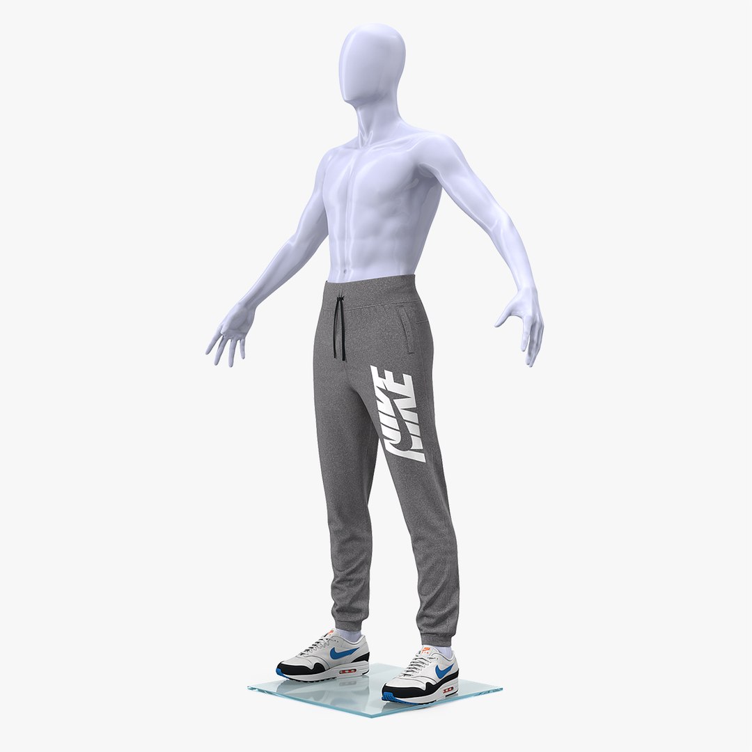 Grey Nike Joggers and Sneakers on Mannequin 3D model preview