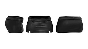 3D Double Front Slits Mini Skirt with Belt