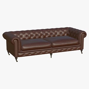 Chesterfield Brown Leather Sofa 3D model