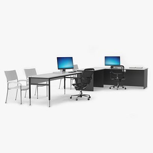 Office Desk with Desktop Monoblock and Chair Setup