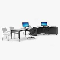 Office Desk with Desktop Monoblock and Chair Setup
