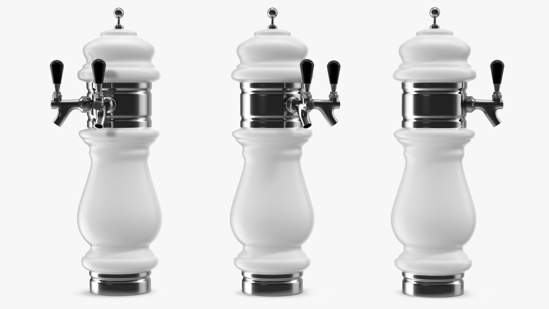 Ceramic Double Faucet Draft Beer Tower 3D model preview