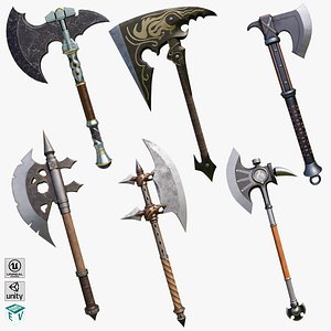 6 Battle Axes Collection All PBR Unity UE Textures