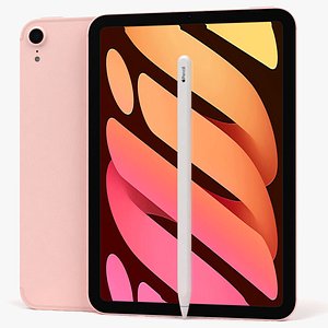 3D model Apple iPad mini 2021 Pink with Pencil