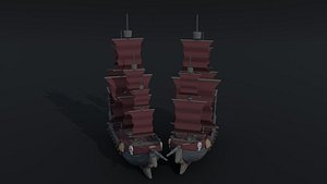 Low-poly Cartoon pirate ship Polygonal Style