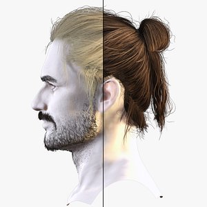 Stylish Male Bun  Beard -Game-Ready Hair Asset