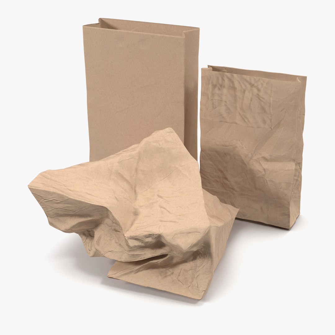 Fast Food Paper Bags 3D Models Set 3D model preview