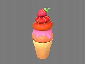 3D model ice cream strawberry