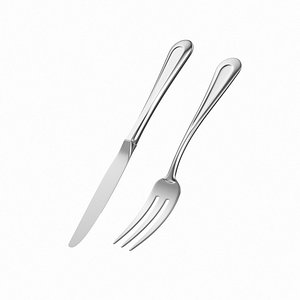 classic cutlery dessert knife fork 3D model