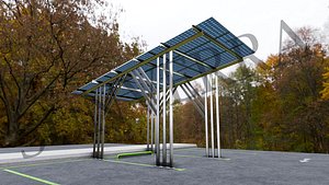 3D Lowpoly Solar Carport-N Types-Steel Structure
