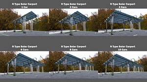 3D Lowpoly Solar Carport-N Types-Steel Structure