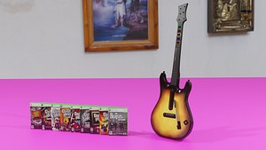 Xbox 360 guitar hero Guitar and games High Poly 3D model