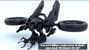 Free Sci Fi Military Combat Drone 3D Model  Game Ready PBR Blender FBX OBJ 3D model