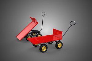 3D RED TIPPING DUMPING FLATBED GARDEN CART WAGON TROLLEY TRAILER 4W