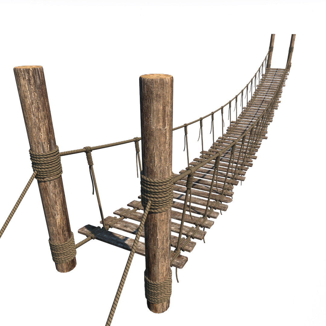 Подвесной деревянный мост сбоку