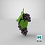 3D bunch dark grapes