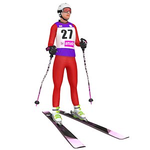 3D rigged female skier ski