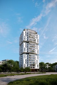 3D exterior scene with residential building 3D model