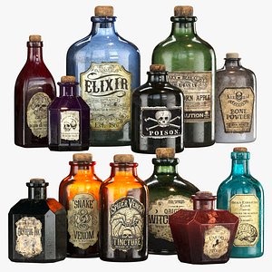 Apothecary poisons  potions jars set model