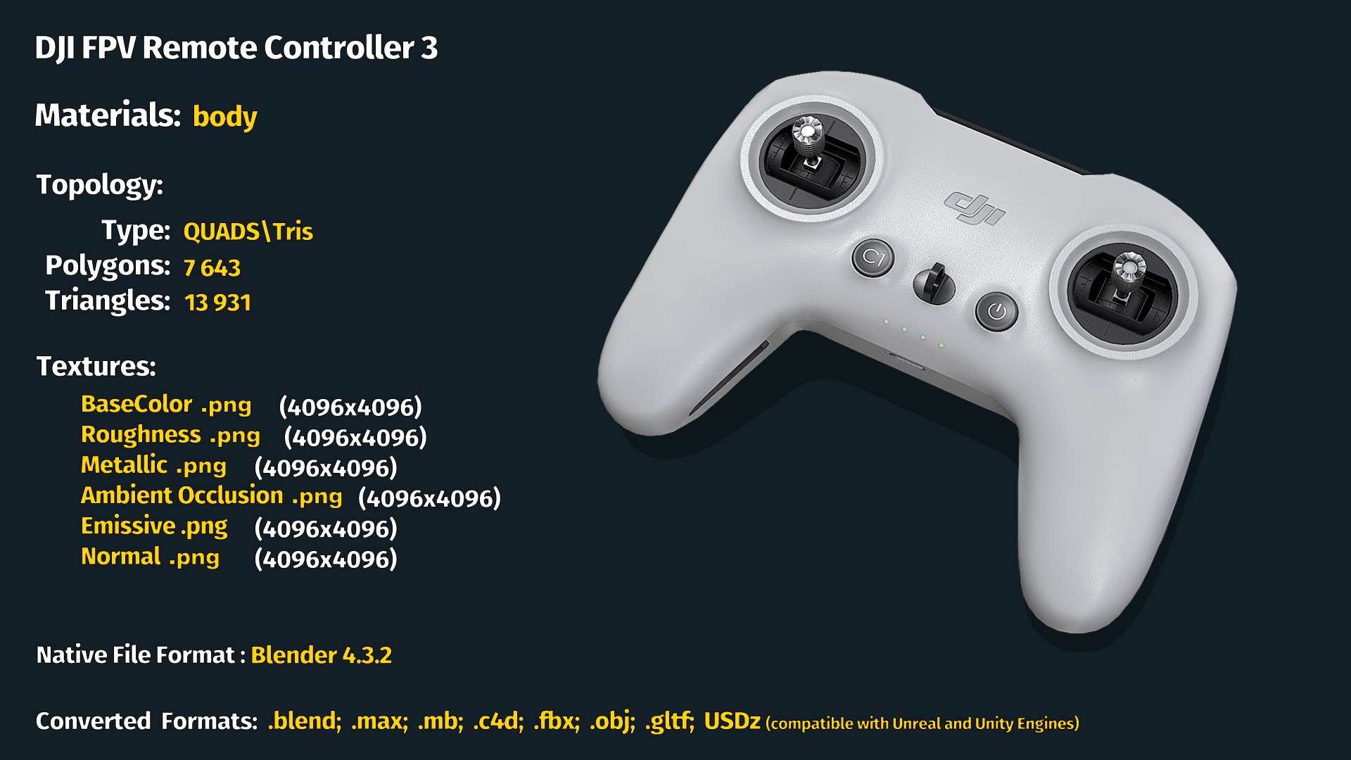 DJI FPV Remote Controller 3 3D Model - TurboSquid 2407875