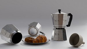 Realistic Moka Pot Coffee Maker 3D Model HighQuality Metal Espresso Pot with PBR Textures