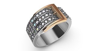Ring with diamonds in white and yellow gold