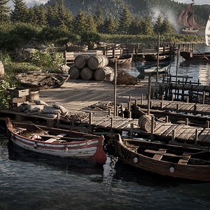 Medieval Harbor Asset Collection - Ships Boats Piers Props