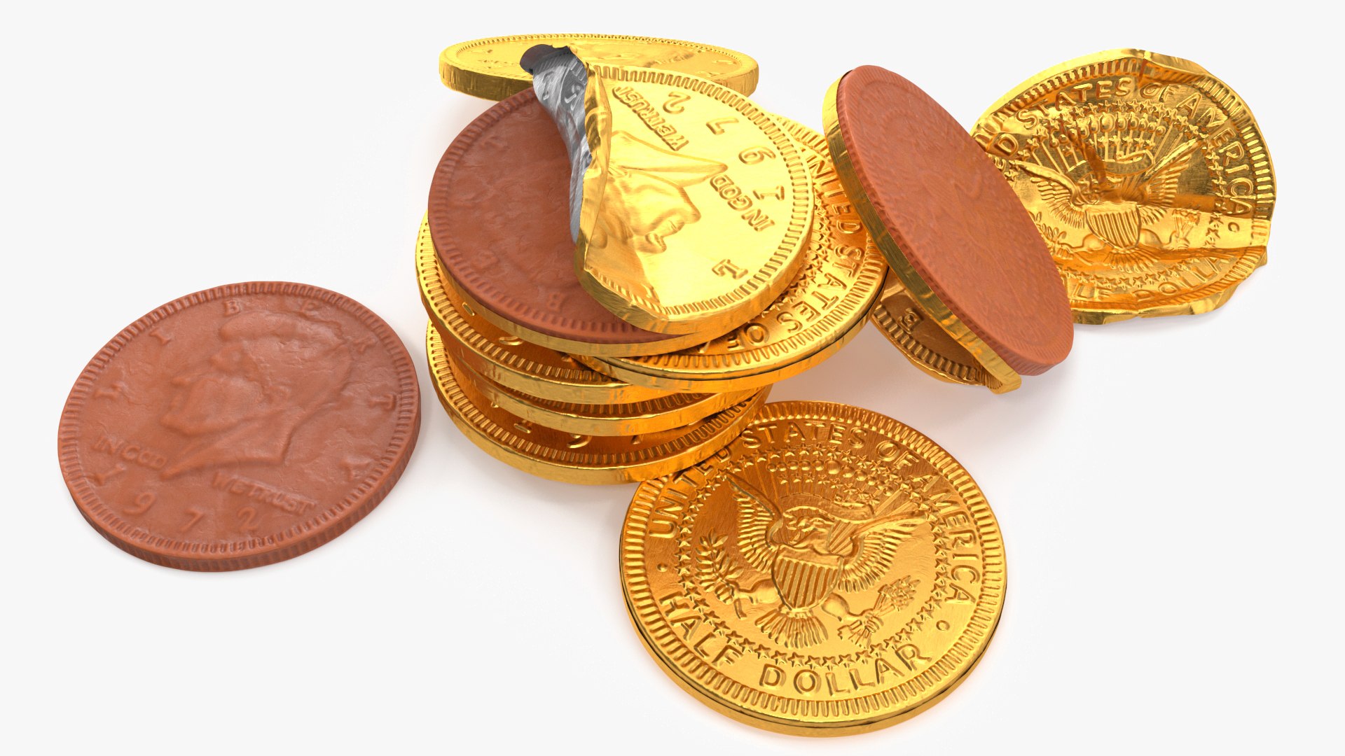Milk Chocolate Half Dollar Golden Coins 3D model preview