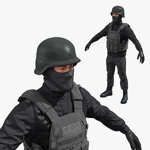 SWAT Operator in Tactical Vest Black