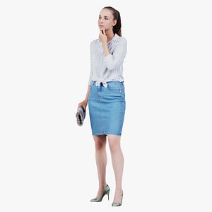 3D model Thinking Woman in Jeans Outfit Remastered