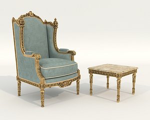 Classic European Style Coffee Table and Armchair 36 3D model