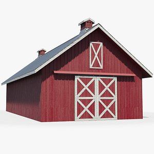 red wooden farm barn 3D