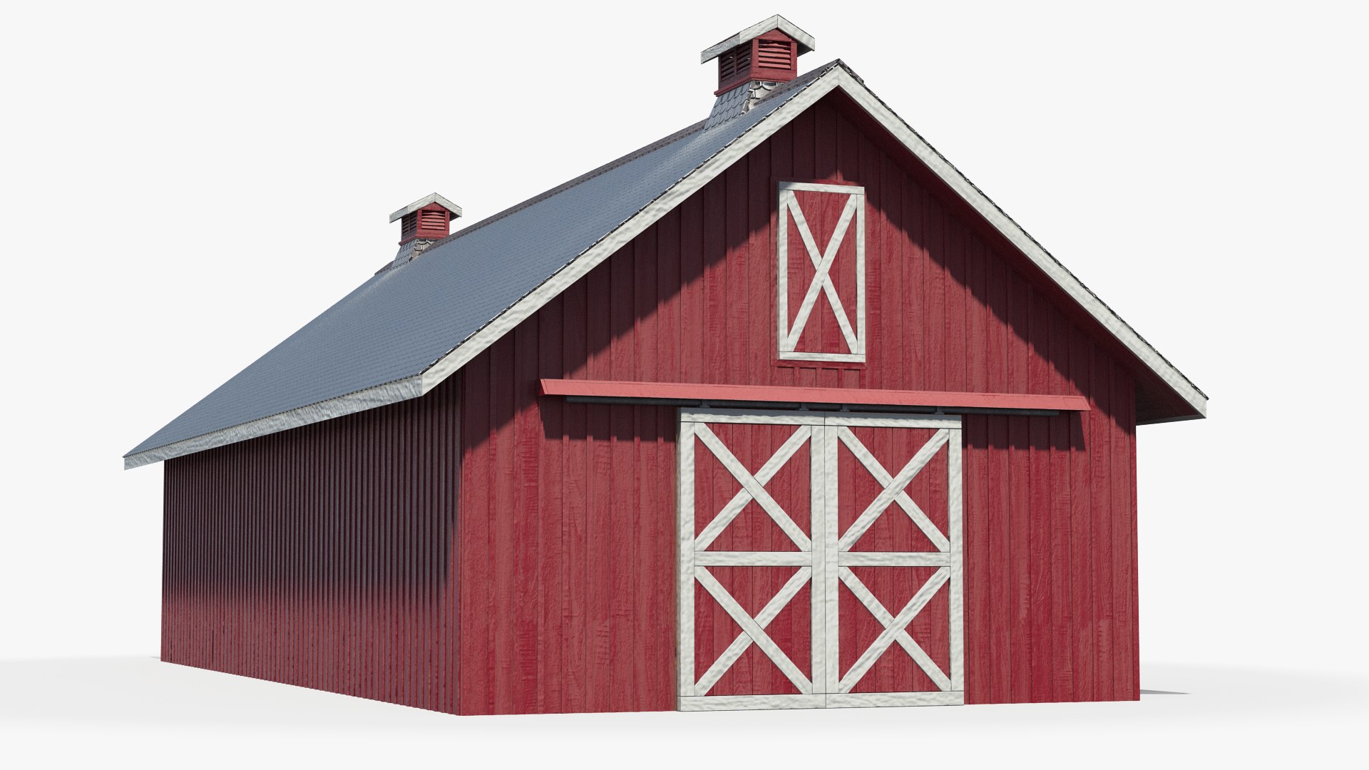 Red Wooden Farm Barn 3D model preview