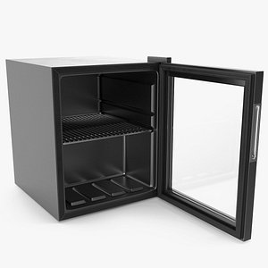 Mini Fridge Beverage Cooler Black Open 3D
