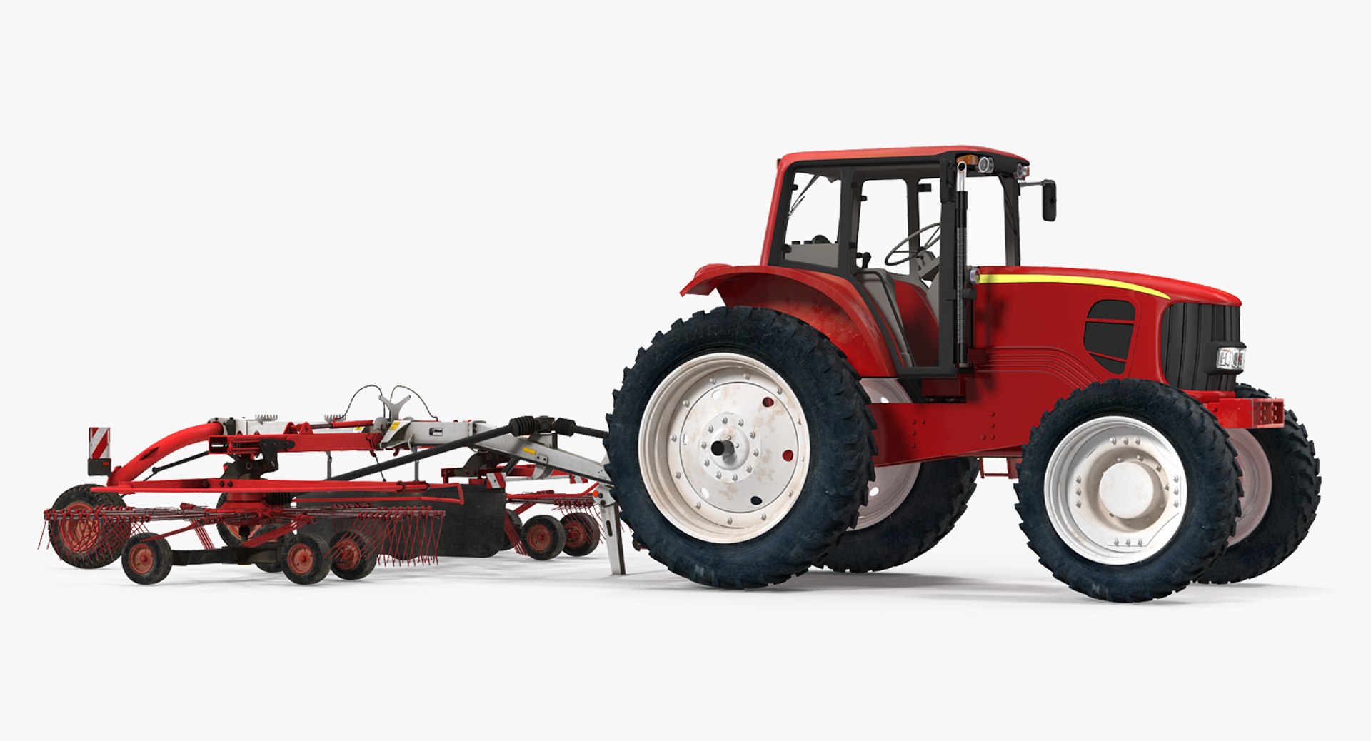 Tractor with Used Twin Rotor Rake Generic 3D model preview