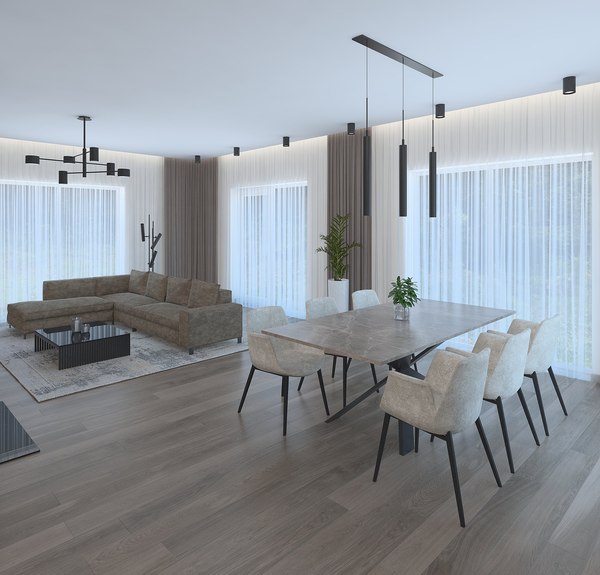 3D Spacious living room