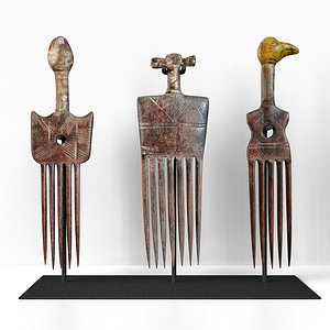 Old Ivory Coast Hair Combs 3D model