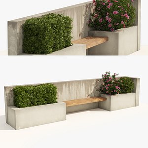 Bench seat with plant and flowers storage 3D model