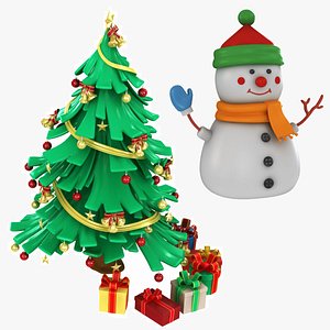 3D Chrismas Tree and Snowman