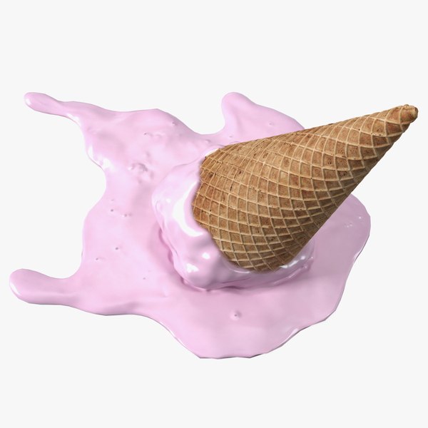 とろけるピンクのアイスクリームコーン3Dモデル - TurboSquid